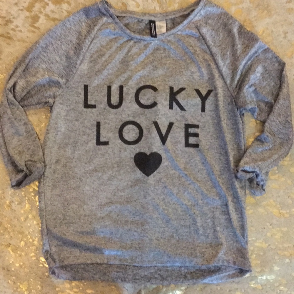 H&M lucky in love gray shimmer shirt size xs